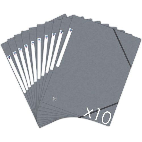 Lot De 10 Chemises Cartonnées 3 Rabats Format A4 Fermeture Elastiques - Pochettes Couleur Gris