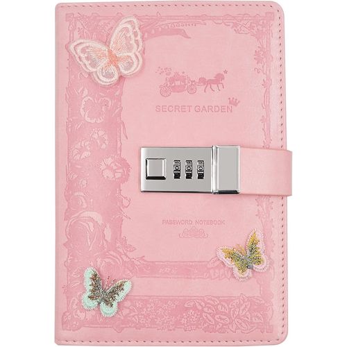 Carnet De Note Journal Intime Avec Code(Décor Papillon), Carnet Secret Fille, B6 Cuir Pu Écriture Carnet Avec Serrur Pour Bureau Scolaires Étudiant Papeterie Cadeau D'anniversaire, 200x135mm