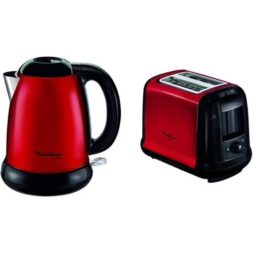 Lt260D11 Grille-Pain Toaster Subito 2 Fentes Décongélation Réchauffage Thermostat Réglable Rouge Inox 850W + By540510 Bouilloire Électrique Sans Fil Subito Rouge Inox 1,7 L 2400W