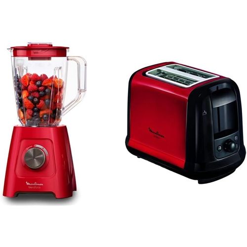 Blender Blendforce, 600 W, 2 Vitesses + Fonction Pulse, Capacité Totale De 2 L & Subito Grille Pain 2 Fentes Rouge Toaster Thermostat 7 Position Décongetaion Rechauffage Remontrée