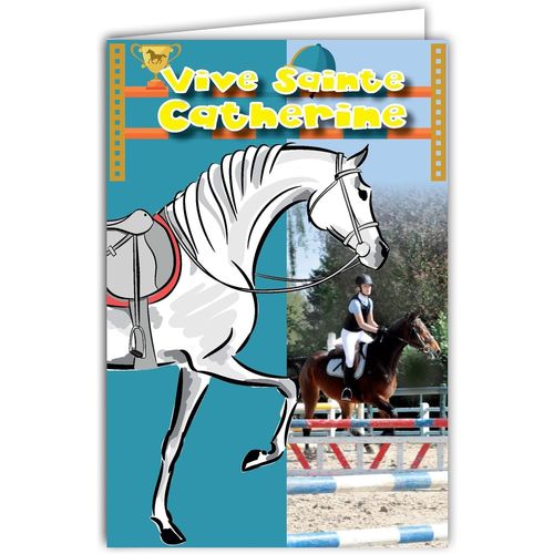 Carte Vive Sainte Catherine Bonne Fête 25 Novembre Pour Jeune Fille Enfant Adolescente Amie Copine Championne Équitation Poney Cheval Animal Sport - Avec Enveloppe Blanche Format 12x17,5cm