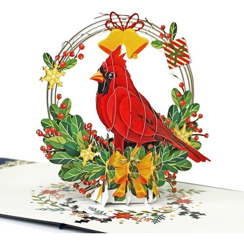 Cardinal Basket - Carte De Noël Pop-Up, 15x15cm, Carte Noel 3d (Panier Cardinal)