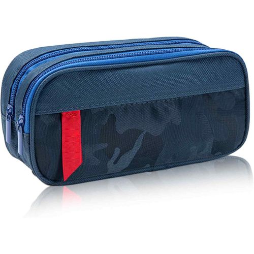 Trousse À Crayons Pour Grande Capacité, Sac De Papeterie Multifonction Double Couche Pour Garçons, Filles, Adolescents, Étudiants, Écoliers, Adultes Et Fournitures De Bureau, Bleu Marine