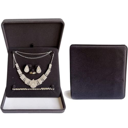 Ensemble De Bijoux En Velours Peluche - Organisateur Pour Collier, Boucles D'oreilles, Bague, Collier, Bracelet, Présentoir Cadeau De Mariage (Gris Foncé)
