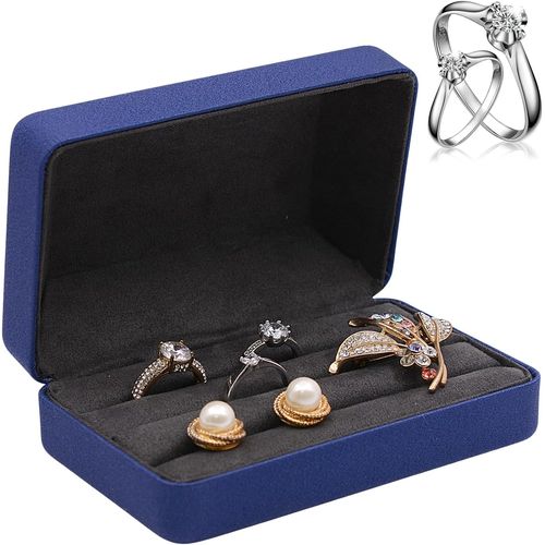Boîte De Rangement Pour Bagues À Bijoux, Bleu Coffret Présentoir À Bijoux, Cuir Pu Boîte De Présentation De Bagues, Boîte Cadeau Pour Femmes Filles Plusieurs Bagues