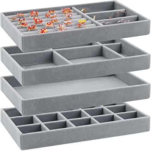 Rangement Bijoux Tiroir Range Bague Organ Ur Plateau Bijoux Jewelry Organizer Empilable Pour Bijoux Boucles D'oreilles Bracelet Bagues De Rangement 4stk (Gris)