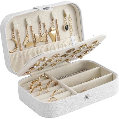 Petite Boîte À Bijoux De Voyage Pour Colliers, Bagues, Bracelets, Boucles D'oreilles - Similicuir De Qualité Supérieure - Boîte Cadeau Pour Filles Et Femmes (Blanc)