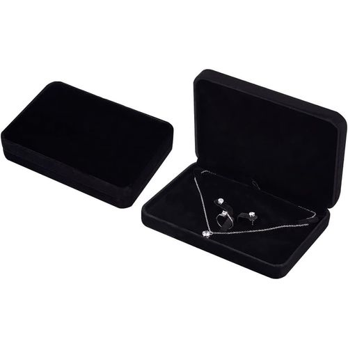 2 Pcs Noir Velours Ensemble De Bijoux Boîte Rectangle 17.5x12.5x3.3 Cm Plateau Voyage Bijoux Organisateur Bijoux Boîte Cadeau Pour Bracelet Collier Boucle D'oreille Anneau De Luxe