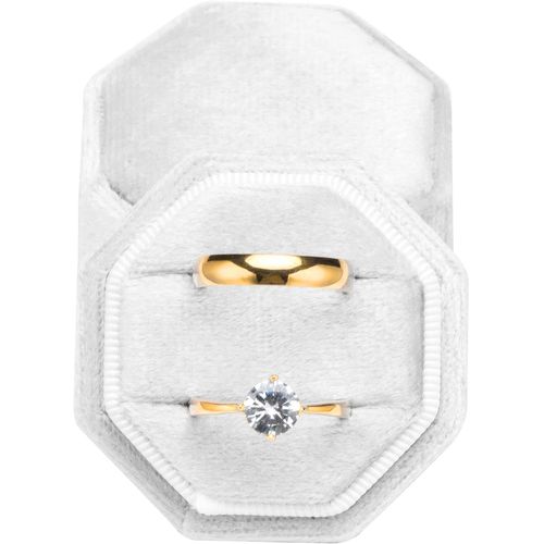 Boîte À Bagues En Velours De Qualité Supérieure Pour Demande En Mariage, Fiançailles, Cérémonie De Mariage ¿ Présentoir Octogonal Équilatéral Vintage Avec Couvercle Amovible (Blanc)