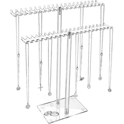 Porte Bijoux, Porte Collier Organisateur De Bijoux,Porte Collier En Acrylique,Porte Bijoux Transparent Pour Colliers,Bracelets,Bagues,Boucles D'oreilles.(2 Couches)