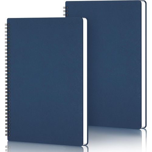 Cahier Page Blanche A4-2 Pcs Cahiers À Spirales - Bleu Foncé Bloc Note A4-100gsm Carnet Feuille Blanche - 21x29.2cm Carnet Spirale A4-60 Feuilles/120 Pages Carnet De Voyage