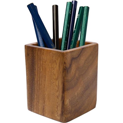 Pot À Crayon En Bois De Noyer Porte Stylo De Bureau Porte Crayons Carré En Bois Stylo Crayon Support Organiseur Pour Bureau Organisateur De Papeterie,10 * 8 * 8cm