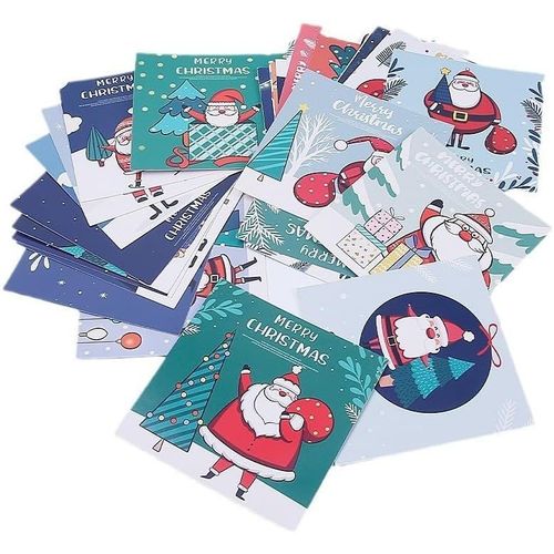Carte Noël,30 Pièces Mini Noël Cartes de V?ux,30 Motifs Carte de Noël,Joyeux Noël Cartes,Noël Cadeau Carte Bonne Année pour Famille Amis Collègues(D)