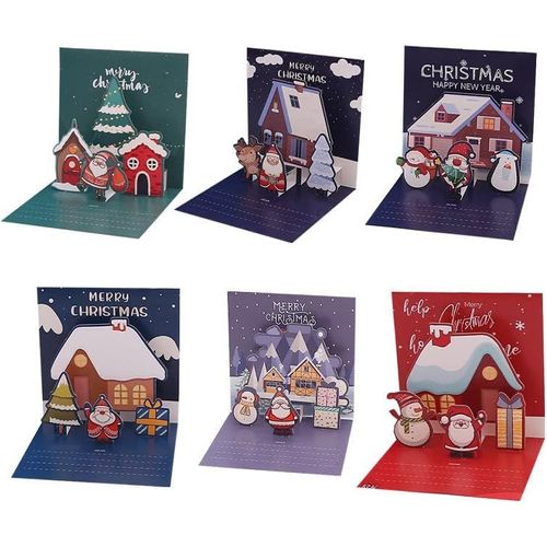 Carte Noël,6 Pièces 3d Noël Cartes De V?ux Avec Enveloppes Y Autocollants,6 Motifs Carte De Noël,Joyeux Noël Cartes,Noël Cadeau Carte Bonne Année Pour Famille Amis Collègues(B)
