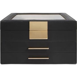 Boîte À Bijoux Avec Couvercle Transparent, Coffret À Bijoux À 3 Niveaux, 2 Tiroirs, Présentoir Montre, Organisateur (Noir)