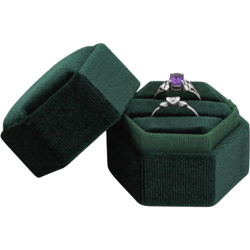 Velours Boite Bague, Hexagonal Porte Bague Avec Deux Fentes,Boîte - Cadeau De Bijoux Pour La Demande En Mariage,Cérémonie, Noël, Saint - Valentin (Vert)