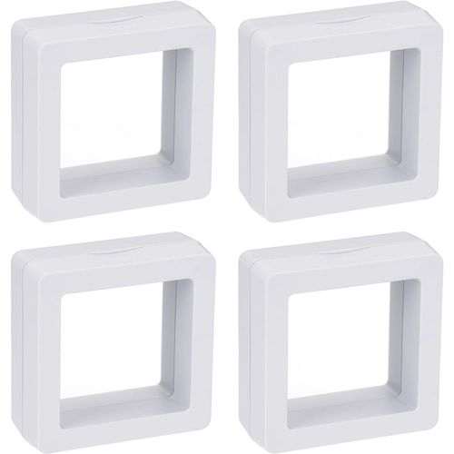 Lot De 4 Présentoirs Flottants 3d Pour Bagues, Colliers, Bracelets, Boucles D'oreilles - 5 X 5 X 2 Cm - Blanc