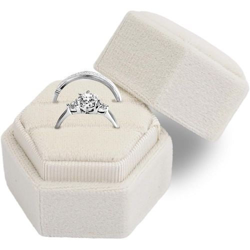 Boîte À Bague En Velours, Double Fente Hexagonale Boite Alliance Mariage, Mariage Vintage Boite Bague Avec Couvercle Amovible, Boite Bague Fiancaille Adapté Pour Mariages, Propositions, Fiançailles