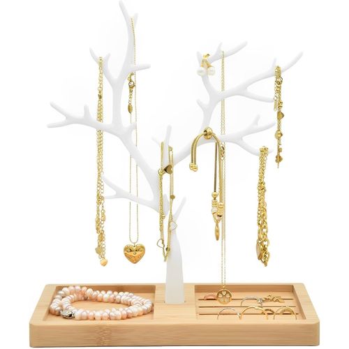 Arbre À Bijoux - Porte-Bijoux - Presentoir A Bijoux Rangement Collier Bracelet Bague Boucle D'oreille (Furo Bambou Blanc)