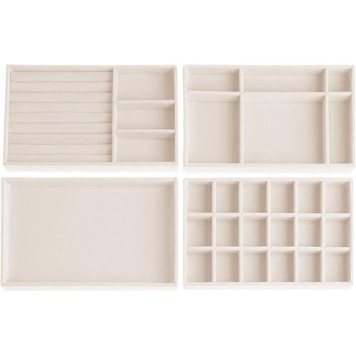 Lot De 4 Tiroirs De Rangement À Bijoux En Velours Empilable Pour Bijoux, Boucles D'oreilles, Bracelets, Bagues (Beige)