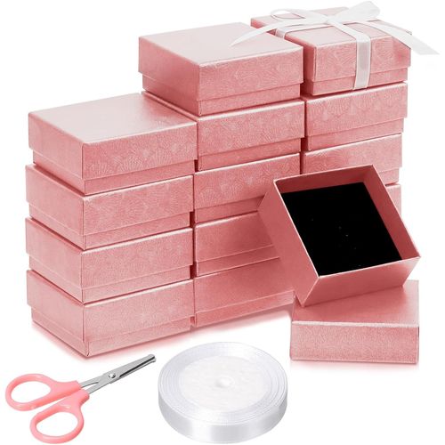 17pcs 2,95 X 2,95 Pouces Bijoux Coffret Cadeau Set, Rose Éventail Boîte À Bijoux Pour Anneaux, Boucles D'oreilles, Noël, Anniversaire, Fête Des Mères Et D'autres Vacances
