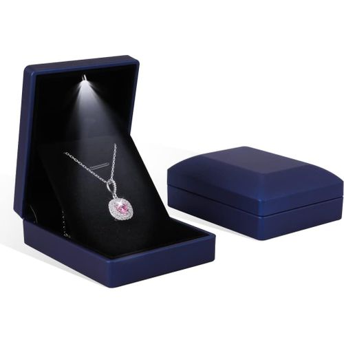 2pcs Boîte De Collier Pendentif Avec Lumière Led Bleu Marine Boîte En Forme De Carré Coffrets Cadeaux À Bijoux En Velours Led Necklace Box Pour Proposition Fiançailles