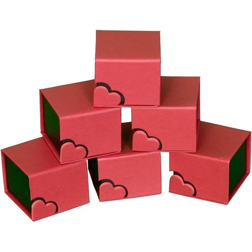 Zirkonia Boîte Cadeau Bijoux - Différentes Tailles - Organisateur Boîte Cadeau Pour Boucles D'oreilles, Bracelet, Collier, Couleurs Rouge Et Noir Avec Paillettes (Boucles D'oreilles/Bague, 6 Boîtes)