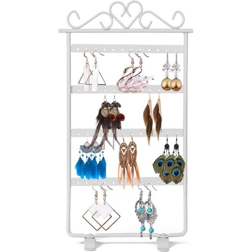 Présentoir À Bijoux, Organisateur De Boucle D'oreille En Métal, Support Pour Boucles D'oreilles, Collier Blanc, 46 Trous, Vintage