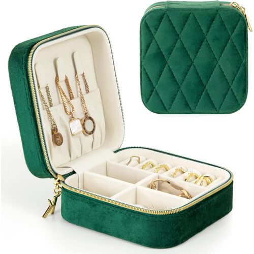 Petites Boîtes À Bijoux Pour Femme | Étui À Bijoux De Voyage Portable | Boîte De Rangement À Bijoux En Velours Pelucheux Pour Boucles D'oreilles, Bagues, Colliers (Vert)