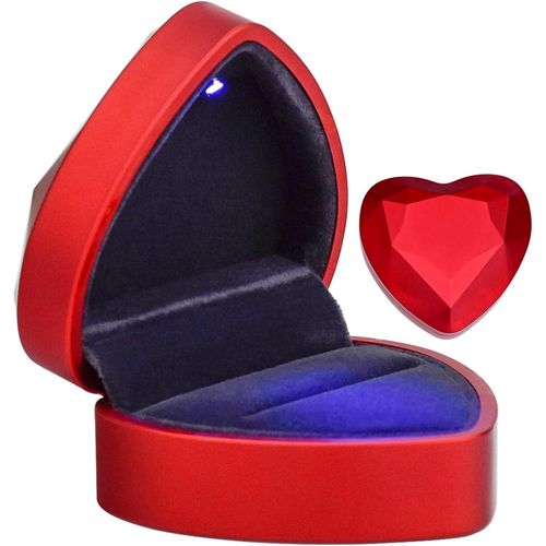 Boîte À Bagues En Forme De C?Ur En Velours - Boîte À Bijoux Led Pour Mariage, Fiançailles, Saint-Valentin Rouge