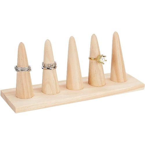 Porte-Bague En Bois, Cône Forme Anneau Organisateur Anneau De Doigt Présentoir Vitrine De Bijoux Pour Femmes Exposition Détail Bijoux Décoration Intérieure, 20x6x8.1cm