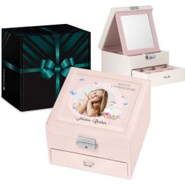 Boîte À Bijoux En Cuir Rose, Coffret Avec Miroir Intérieur À Personnal R - Cadeau Personnalisé Pour Jeunes Filles - Bijoux