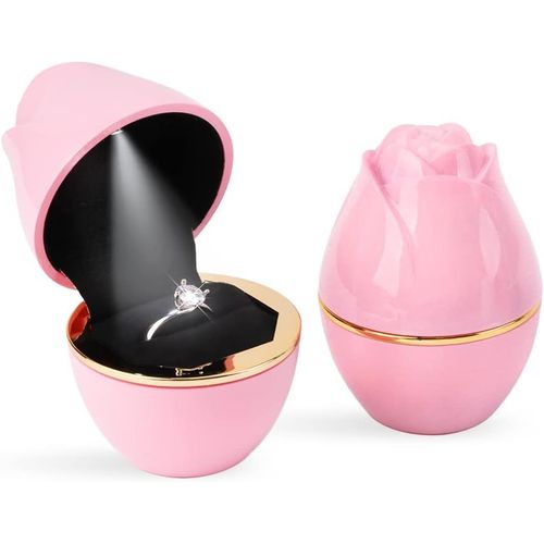 Light Led Anneaux Boîte À Bijoux Boucles D'oreilles Anneau Coffret Cadeau Bague De Mariage Boîtes Présentoir De Bijoux Étui Avec Lumière Jewelry Ring Gift Box (Rose)