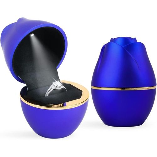 Light Led Anneaux Boîte À Bijoux Boucles D'oreilles Anneau Coffret Cadeau Bague De Mariage Boîtes Présentoir De Bijoux Étui Avec Lumière Jewelry Ring Gift Box (Bleu)
