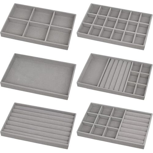 6 Pièces Plateau À Bijoux En Velours, Empilable Plateau Pour Bijoux À Insérer Dans Un Tiroir, Plateau D'organisation Pour Bijoux Pour Anneau Boucle D'oreille Bracelet Collier