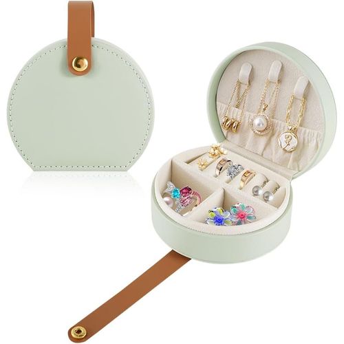 Mini Boîte À Bijoux De Voyage En Cuir Pu Rangement Pour Boucles D'oreilles, Bagues Et Chaînes Idéal Pour Les Femmes En Déplacement (Vert)