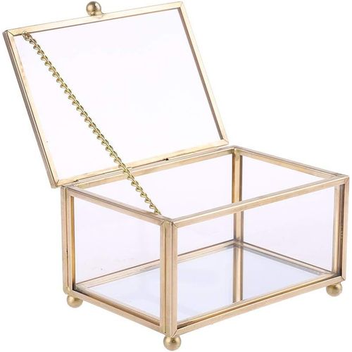 Boîte À Bagues De Mariage Géométrique En Verre Transparent Présentoir À Bijoux Stockage En Métal