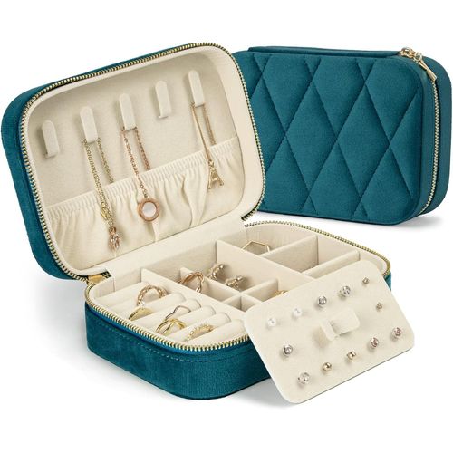 Petites Boîtes À Bijoux Pour Femme | Boîte De Rangement À Bijoux En Velours Pour Boucles D'oreilles, Bagues, Colliers | Jolie Boîte À Bijoux Pour Femmes, Hommes Et Filles (Bleu Paon)