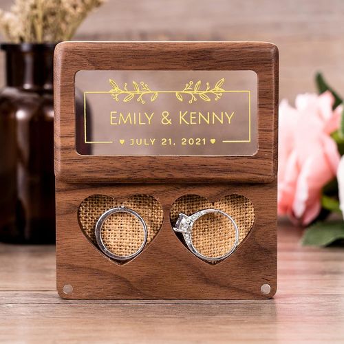 Boîte À Bagues Double En Bois Personnalisée, Boîte À Bagues Pour Cérémonie De Mariage, Boîte À Bagues En Noyer, Cadeau De Mariage Rustique Et Moderne
