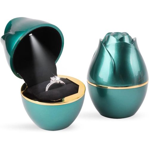 Light Led Anneaux Boîte À Bijoux Boucles D'oreilles Anneau Coffret Cadeau Bague De Mariage Boîtes Présentoir De Bijoux Étui Avec Lumière Jewelry Ring Gift Box (Vert)