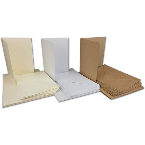 Lot De 30 Cartes Pliantes - Format A6 - 240 G/M² - 220 G/M² - Blanches - Crème - Kraft - Avec Enveloppes Din C6-120 G/M² - 90 G/M² - Fermeture Par Collage Humide - 60 Pièces
