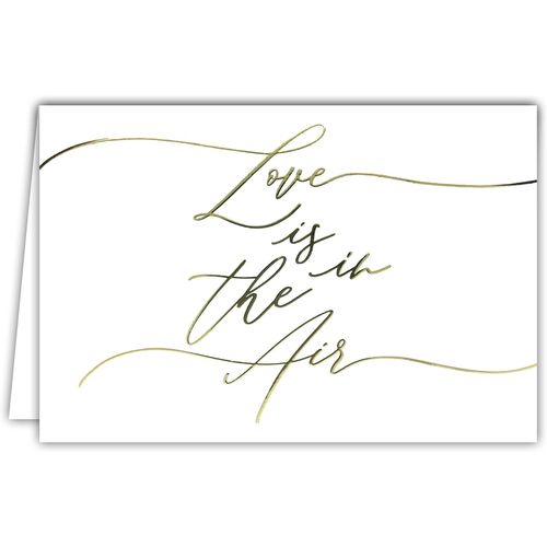 Carte LOVE is in the Air en Or Doré Brillant Je t'aime Saint Valentin 14 février Félicitations Mariage Union Couple PACS chic élégant avec Enveloppe Blanche Format 17,5x12cm Fabriqué en France