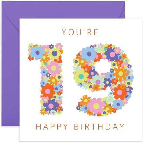 23 Carte d'anniversaire 19 ans pour elle - Motif floral arc-en-ciel - Carte d'anniversaire florale - Carte d'anniversaire pour femme et s?ur - Carte d'anniversaire pour fille, s?ur, nièce et
