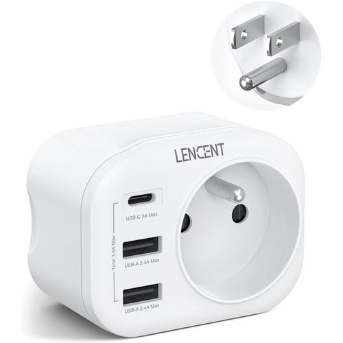 Adaptateur Pr Usa Américaine Canada Mexique Thaïlande Adaptateur De Voyage 2 Ports Usb Et 1 Port Usb-C Adapté Aux États-Unis, Adaptateur Électrique Mâle Usa/Femelle France, Type B