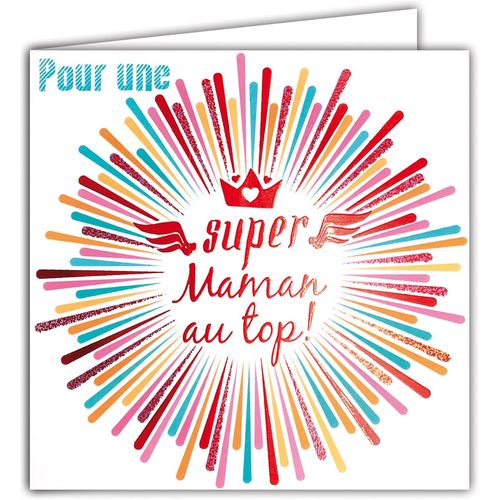 Carte Rouge Brillante Pour Une Super Maman Au Top Pour Toutes Occasions Anniversaires Fête Des Mères Naissance Devenir Parents Avec Enveloppe Blanche Format 12x17,5cm