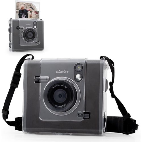 CHECARZHN--NO1-Housse De Protection Pour Instax Wide Evo Appareil Photo Instantané, Fuji Wide Evo Étui Rigide En Pvc, Cristal Housse Avec Noir Bandoulière Réglable En Cuir Pu - Transparent