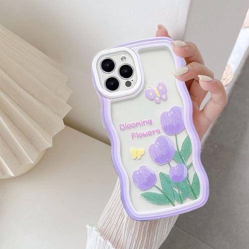 Kal-Coque Pour Iphone 15 Pro Max 6.7 Inch, Housse De Protection Wave Frame Etui En Militaire Protection Ultra Léger Et Mince Antichoc Tpu Bumper Case Avec Résistant Aux Rayures - Fleurs Violettes