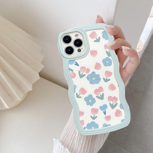 Kal-Coque Pour Iphone 15 Pro Max 6.7 Inch, Housse De Protection Wave Frame Etui En Militaire Protection Ultra Léger Et Mince Antichoc Tpu Bumper Cover Avec Résistant Aux Rayures - Fleurs Bleues