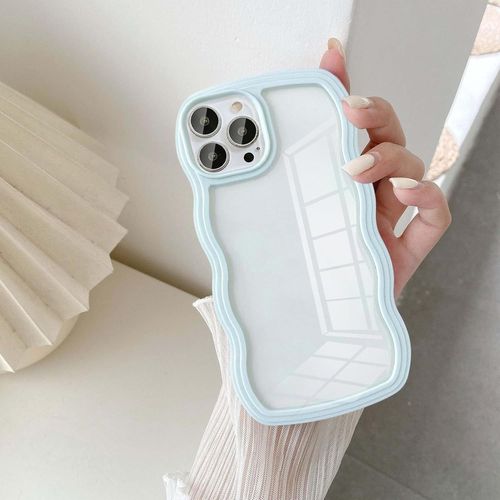 Kal-Coque Pour Iphone 13 Pro 6.1 Inch, Housse De Protection Wave Frame Etui En Cristal Transparent Ultra Léger Et Mince Antichoc Tpu Bumper Cover Avec Résistant Aux Rayures - Bleu Clair