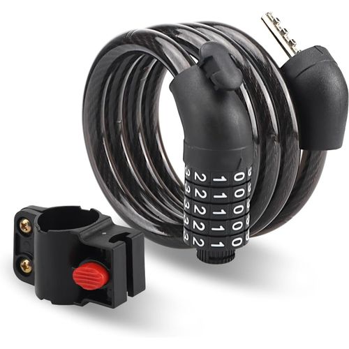 Antivol Velo - Antivol Trottinette Électrique - Cadenas Velo - Antivol Velo Code - Longueur Du Cadenas 105 Cm - Diamètre Du Câble En Acier 10 Mm - Cadenas À Combinaison Numérique À 5 Chiffres (Noir)